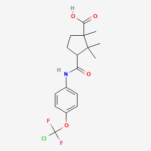 molecular formula C17H20ClF2NO4 B11516699 3-({4-[Chloro(difluoro)methoxy]phenyl}carbamoyl)-1,2,2-trimethylcyclopentanecarboxylic acid 