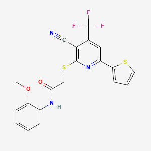 2-{[3-cyano-6-(thiophen-2-yl)-4-(trifluoromethyl)pyridin-2-yl]sulfanyl}-N-(2-methoxyphenyl)acetamide