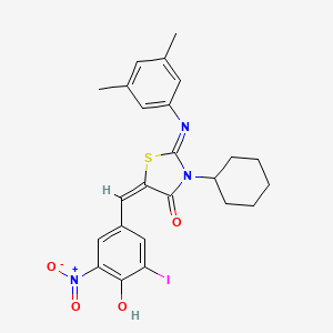 molecular formula C24H24IN3O4S B11516800 (2Z,5E)-3-cyclohexyl-2-[(3,5-dimethylphenyl)imino]-5-(4-hydroxy-3-iodo-5-nitrobenzylidene)-1,3-thiazolidin-4-one 