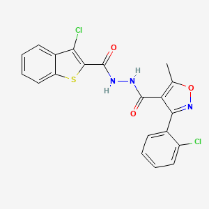 molecular formula C20H13Cl2N3O3S B11516804 N'-[(3-chloro-1-benzothiophen-2-yl)carbonyl]-3-(2-chlorophenyl)-5-methyl-1,2-oxazole-4-carbohydrazide 