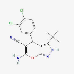 molecular formula C17H16Cl2N4O B11516820 6-Amino-3-tert-butyl-4-(3,4-dichlorophenyl)-1,4-dihydropyrano[2,3-c]pyrazole-5-carbonitrile 