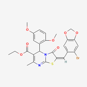 ethyl (2E)-2-[(6-bromo-1,3-benzodioxol-5-yl)methylidene]-5-(2,5-dimethoxyphenyl)-7-methyl-3-oxo-2,3-dihydro-5H-[1,3]thiazolo[3,2-a]pyrimidine-6-carboxylate