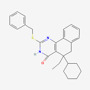 2-Benzylsulfanyl-5-cyclohexyl-5-ethyl-1,6-dihydrobenzo[h]quinazolin-4-one