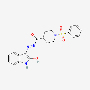 N'-[(3Z)-2-oxo-1,2-dihydro-3H-indol-3-ylidene]-1-(phenylsulfonyl)piperidine-4-carbohydrazide