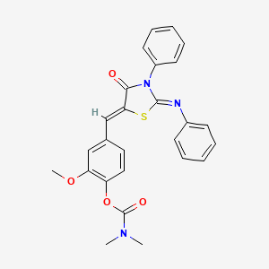 molecular formula C26H23N3O4S B11516991 2-methoxy-4-{(Z)-[(2Z)-4-oxo-3-phenyl-2-(phenylimino)-1,3-thiazolidin-5-ylidene]methyl}phenyl dimethylcarbamate 