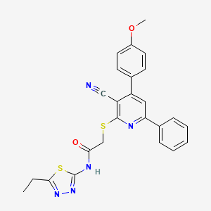 molecular formula C25H21N5O2S2 B11516995 2-{[3-cyano-4-(4-methoxyphenyl)-6-phenylpyridin-2-yl]sulfanyl}-N-(5-ethyl-1,3,4-thiadiazol-2-yl)acetamide 