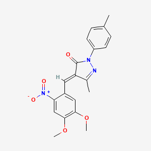 molecular formula C20H19N3O5 B11517028 (4E)-4-(4,5-dimethoxy-2-nitrobenzylidene)-5-methyl-2-(4-methylphenyl)-2,4-dihydro-3H-pyrazol-3-one 