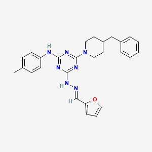 molecular formula C27H29N7O B11517036 4-(4-benzylpiperidin-1-yl)-6-[(2E)-2-(furan-2-ylmethylidene)hydrazinyl]-N-(4-methylphenyl)-1,3,5-triazin-2-amine 