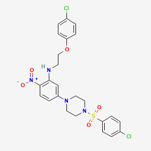 molecular formula C24H24Cl2N4O5S B11517047 N-[2-(4-chlorophenoxy)ethyl]-5-{4-[(4-chlorophenyl)sulfonyl]piperazin-1-yl}-2-nitroaniline 