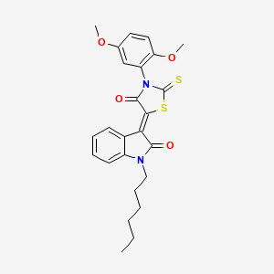 3-[3-(2,5-Dimethoxy-phenyl)-4-oxo-2-thioxo-thiazolidin-5-ylidene]-1-hexyl-1,3-dihydro-indol-2-one