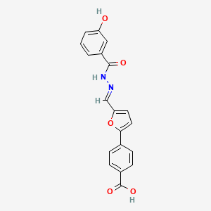 molecular formula C19H14N2O5 B11517090 4-{5-[(E)-{2-[(3-hydroxyphenyl)carbonyl]hydrazinylidene}methyl]furan-2-yl}benzoic acid 