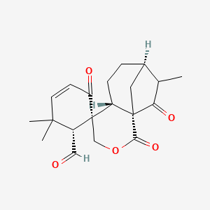 molecular formula C20H24O5 B1151718 (1S,1'R,5S,6S,9R)-2',2',10-Trimethyl-2,5',11-trioxospiro[3-oxatricyclo[7.2.1.01,6]dodecane-5,6'-cyclohex-3-ene]-1'-carbaldehyde CAS No. 191545-24-1