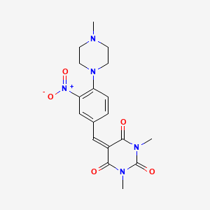 molecular formula C18H21N5O5 B11517196 1,3-Dimethyl-5-{[4-(4-methylpiperazin-1-YL)-3-nitrophenyl]methylidene}-1,3-diazinane-2,4,6-trione 