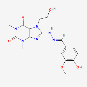 7-(2-hydroxyethyl)-8-[(2E)-2-(4-hydroxy-3-methoxybenzylidene)hydrazinyl]-1,3-dimethyl-3,7-dihydro-1H-purine-2,6-dione