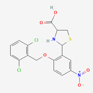 molecular formula C17H14Cl2N2O5S B11517270 2-{2-[(2,6-Dichlorophenyl)methoxy]-5-nitrophenyl}-1,3-thiazolidine-4-carboxylic acid 