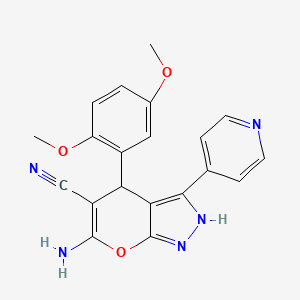 molecular formula C20H17N5O3 B11517294 6-Amino-4-(2,5-dimethoxyphenyl)-3-(pyridin-4-yl)-1,4-dihydropyrano[2,3-c]pyrazole-5-carbonitrile 