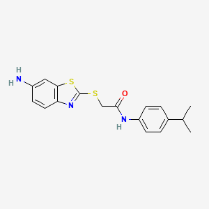 molecular formula C18H19N3OS2 B11517312 2-[(6-amino-1,3-benzothiazol-2-yl)sulfanyl]-N-[4-(propan-2-yl)phenyl]acetamide 