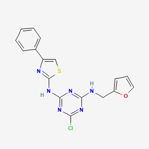 molecular formula C17H13ClN6OS B11517322 6-chloro-N-(furan-2-ylmethyl)-N'-(4-phenyl-1,3-thiazol-2-yl)-1,3,5-triazine-2,4-diamine 