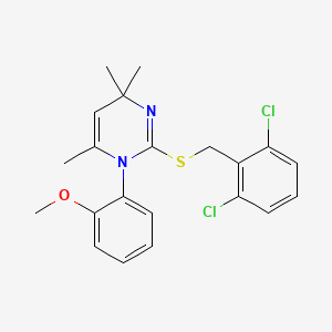 molecular formula C21H22Cl2N2OS B11517353 2-[(2,6-Dichlorobenzyl)sulfanyl]-1-(2-methoxyphenyl)-4,4,6-trimethyl-1,4-dihydropyrimidine 