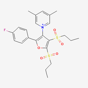 molecular formula C23H27FNO5S2+ B11517360 1-[2-(4-Fluorophenyl)-4,5-bis(propylsulfonyl)-3-furyl]-3,5-dimethylpyridinium 