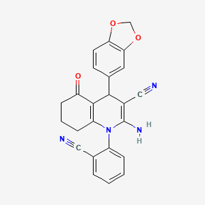 molecular formula C24H18N4O3 B11517515 2-Amino-4-(1,3-benzodioxol-5-YL)-1-(2-cyanophenyl)-5-oxo-1,4,5,6,7,8-hexahydro-3-quinolinecarbonitrile 