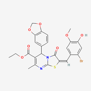 ethyl (2E)-5-(1,3-benzodioxol-5-yl)-2-(2-bromo-4-hydroxy-5-methoxybenzylidene)-7-methyl-3-oxo-2,3-dihydro-5H-[1,3]thiazolo[3,2-a]pyrimidine-6-carboxylate