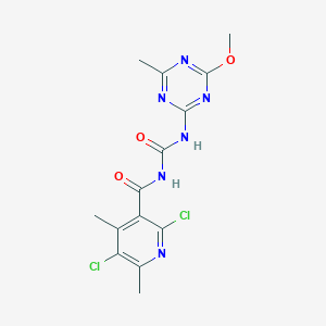 molecular formula C14H14Cl2N6O3 B11517583 2,5-dichloro-N-[(4-methoxy-6-methyl-1,3,5-triazin-2-yl)carbamoyl]-4,6-dimethylpyridine-3-carboxamide 