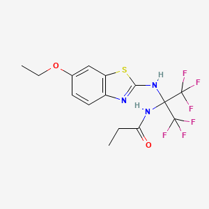 molecular formula C15H15F6N3O2S B11517703 N-{2-[(6-ethoxy-1,3-benzothiazol-2-yl)amino]-1,1,1,3,3,3-hexafluoropropan-2-yl}propanamide 