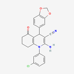 molecular formula C23H18ClN3O3 B11517704 2-Amino-4-(benzo[d][1,3]dioxol-5-yl)-1-(3-chlorophenyl)-5-oxo-1,4,5,6,7,8-hexahydroquinoline-3-carbonitrile CAS No. 312536-73-5