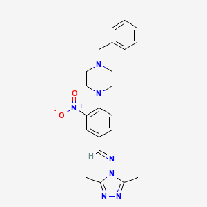 molecular formula C22H25N7O2 B11517756 N-{(E)-[4-(4-benzylpiperazin-1-yl)-3-nitrophenyl]methylidene}-3,5-dimethyl-4H-1,2,4-triazol-4-amine 