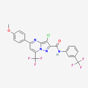 molecular formula C22H13ClF6N4O2 B11517759 3-chloro-5-(4-methoxyphenyl)-7-(trifluoromethyl)-N-[3-(trifluoromethyl)phenyl]pyrazolo[1,5-a]pyrimidine-2-carboxamide 