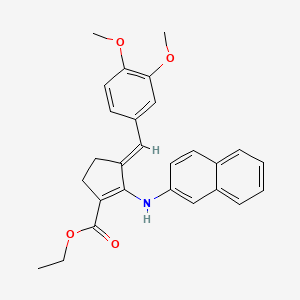 molecular formula C27H27NO4 B11517774 ethyl (3E)-3-(3,4-dimethoxybenzylidene)-2-(naphthalen-2-ylamino)cyclopent-1-ene-1-carboxylate 