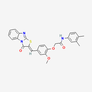 molecular formula C27H23N3O4S B11517799 N-(3,4-dimethylphenyl)-2-{2-methoxy-4-[(Z)-(3-oxo[1,3]thiazolo[3,2-a]benzimidazol-2(3H)-ylidene)methyl]phenoxy}acetamide 