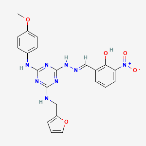 2-[(E)-(2-{4-[(furan-2-ylmethyl)amino]-6-[(4-methoxyphenyl)amino]-1,3,5-triazin-2-yl}hydrazinylidene)methyl]-6-nitrophenol