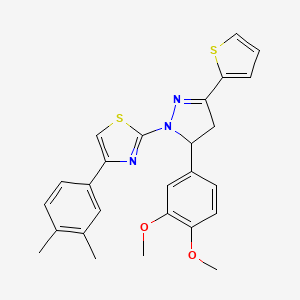 molecular formula C26H25N3O2S2 B11517828 2-[5-(3,4-dimethoxyphenyl)-3-(thiophen-2-yl)-4,5-dihydro-1H-pyrazol-1-yl]-4-(3,4-dimethylphenyl)-1,3-thiazole 