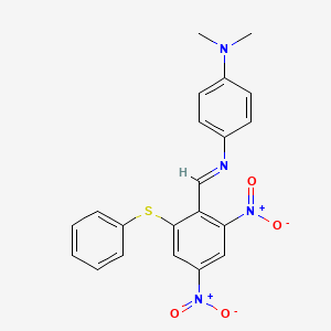 molecular formula C21H18N4O4S B11517842 N'-{(E)-[2,4-dinitro-6-(phenylsulfanyl)phenyl]methylidene}-N,N-dimethylbenzene-1,4-diamine 