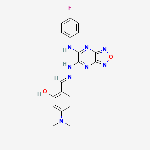 molecular formula C21H21FN8O2 B11517902 5-(diethylamino)-2-[(E)-(2-{6-[(4-fluorophenyl)amino][1,2,5]oxadiazolo[3,4-b]pyrazin-5-yl}hydrazinylidene)methyl]phenol 