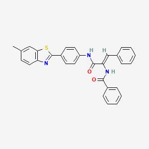 molecular formula C30H23N3O2S B11517904 N-[(1Z)-3-{[4-(6-methyl-1,3-benzothiazol-2-yl)phenyl]amino}-3-oxo-1-phenylprop-1-en-2-yl]benzamide 