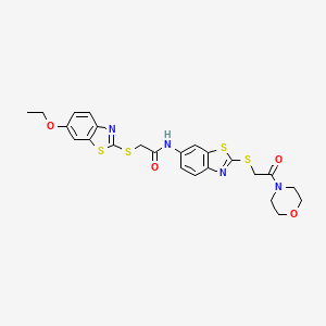 molecular formula C24H24N4O4S4 B11517921 2-[(6-ethoxy-1,3-benzothiazol-2-yl)sulfanyl]-N-(2-{[2-(morpholin-4-yl)-2-oxoethyl]sulfanyl}-1,3-benzothiazol-6-yl)acetamide 