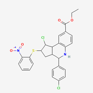 molecular formula C27H24Cl2N2O4S B11517979 ethyl 1-chloro-4-(4-chlorophenyl)-2-[(2-nitrophenyl)sulfanyl]-2,3,3a,4,5,9b-hexahydro-1H-cyclopenta[c]quinoline-8-carboxylate 