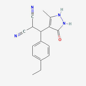 molecular formula C16H16N4O B11517998 [(4-ethylphenyl)(5-hydroxy-3-methyl-1H-pyrazol-4-yl)methyl]propanedinitrile 