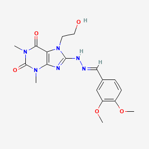 8-[(2E)-2-(3,4-dimethoxybenzylidene)hydrazinyl]-7-(2-hydroxyethyl)-1,3-dimethyl-3,7-dihydro-1H-purine-2,6-dione