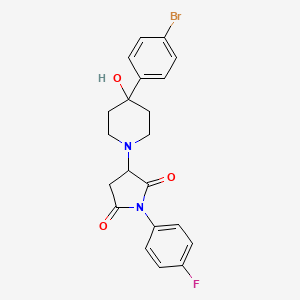 molecular formula C21H20BrFN2O3 B11518119 3-[4-(4-Bromophenyl)-4-hydroxypiperidin-1-yl]-1-(4-fluorophenyl)pyrrolidine-2,5-dione 