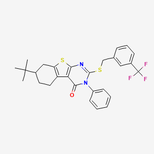 molecular formula C28H27F3N2OS2 B11518128 7-tert-butyl-3-phenyl-2-{[3-(trifluoromethyl)benzyl]sulfanyl}-5,6,7,8-tetrahydro[1]benzothieno[2,3-d]pyrimidin-4(3H)-one 