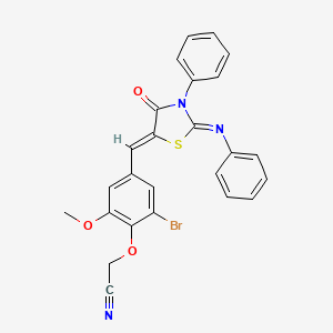 molecular formula C25H18BrN3O3S B11518206 (2-bromo-6-methoxy-4-{(Z)-[(2Z)-4-oxo-3-phenyl-2-(phenylimino)-1,3-thiazolidin-5-ylidene]methyl}phenoxy)acetonitrile 