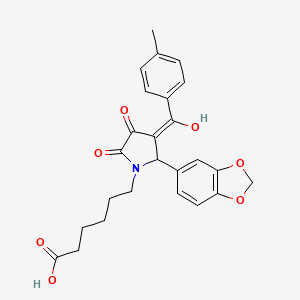 molecular formula C25H25NO7 B11518225 6-{2-(1,3-benzodioxol-5-yl)-4-hydroxy-3-[(4-methylphenyl)carbonyl]-5-oxo-2,5-dihydro-1H-pyrrol-1-yl}hexanoic acid 