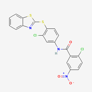 molecular formula C20H11Cl2N3O3S2 B11518246 N-[4-(1,3-benzothiazol-2-ylsulfanyl)-3-chlorophenyl]-2-chloro-5-nitrobenzamide 