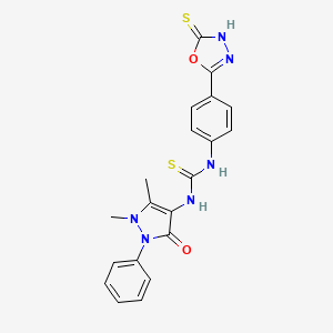 1-(1,5-dimethyl-3-oxo-2-phenyl-2,3-dihydro-1H-pyrazol-4-yl)-3-[4-(5-sulfanyl-1,3,4-oxadiazol-2-yl)phenyl]thiourea