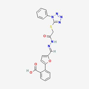 2-{5-[(E)-(2-{[(1-phenyl-1H-tetrazol-5-yl)sulfanyl]acetyl}hydrazinylidene)methyl]furan-2-yl}benzoic acid