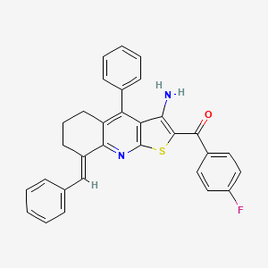 molecular formula C31H23FN2OS B11518313 [(8E)-3-amino-8-benzylidene-4-phenyl-5,6,7,8-tetrahydrothieno[2,3-b]quinolin-2-yl](4-fluorophenyl)methanone 